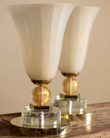 Contemporary Murano Glass & Brass Torchiere Table Lamps, Italy (2 Available)