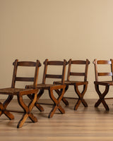 Set of 6 Brutalist Wood & Rush Gouge Carved Dining Chairs, 1960s