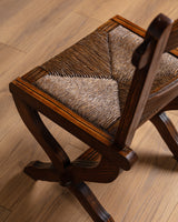 Set of 6 Brutalist Wood & Rush Gouge Carved Dining Chairs, 1960s