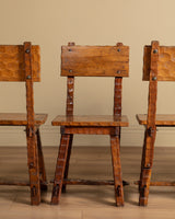 Set of 6 Brutalist Gouge Carved Dining Chairs with Plank Seats, France, 1960s