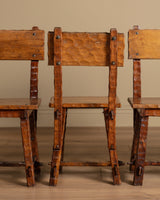 Set of 6 Brutalist Gouge Carved Dining Chairs with Plank Seats, France, 1960s