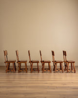 Set of 6 Brutalist Gouge Carved Dining Chairs with Plank Seats, France, 1960s