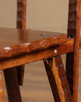 Set of 6 Brutalist Gouge Carved Dining Chairs with Plank Seats, France, 1960s