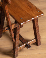 Set of 6 Brutalist Gouge Carved Dining Chairs with Plank Seats, France, 1960s
