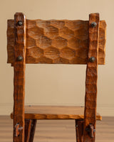 Set of 6 Brutalist Gouge Carved Dining Chairs with Plank Seats, France, 1960s