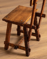 Set of 6 Brutalist Gouge Carved Dining Chairs with Plank Seats, France, 1960s