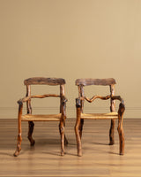 Pair of Rustic Branch & Woven Rush Armchairs, France, 1970's