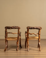 Pair of Rustic Branch & Woven Rush Armchairs, France, 1970's