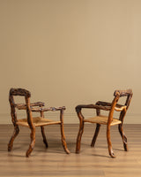 Pair of Rustic Branch & Woven Rush Armchairs, France, 1970's