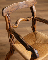 Pair of Rustic Branch & Woven Rush Armchairs, France, 1970's