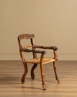 Pair of Rustic Branch & Woven Rush Armchairs, France, 1970's