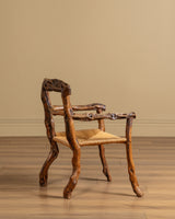 Pair of Rustic Branch & Woven Rush Armchairs, France, 1970's