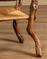 Pair of Rustic Branch & Woven Rush Armchairs, France, 1970's
