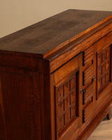 Carved Geometric Oak Sideboard Manner of Charles Dudouyt, France, 1940's
