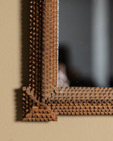 Tramp Art Mirror with Rosette Medallions, Early 20th Century