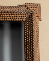 Tramp Art Mirror with Rosette Medallions, Early 20th Century