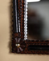 Tramp Art Mirror with Ebonized Accents, Early 20th Century