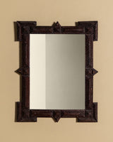 Dark Tramp Art Mirror with Exaggerated Corners, Late 19th Century
