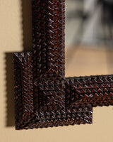 Dark Tramp Art Mirror with Exaggerated Corners, Late 19th Century