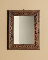 Light Wood Tramp Art Mirror with Triangles, Early 20th Century