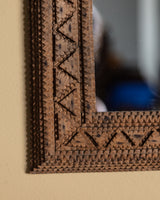 Light Wood Tramp Art Mirror with Triangles, Early 20th Century