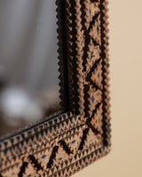 Light Wood Tramp Art Mirror with Triangles, Early 20th Century