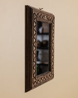 Light Wood Tramp Art Mirror with Triangles, Early 20th Century