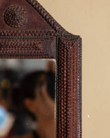 Arched Tramp Art Mirror with Carved Rosettes, Late 19th Century