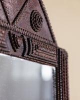 Arched Tramp Art Mirror with Carved Rosettes, Late 19th Century