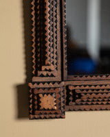 Tramp Art Mirror with Dimensional Carved Corners, Mid 20th Century