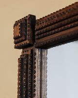 Tramp Art Mirror with Dimensional Carved Corners, Mid 20th Century