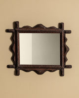 Tramp Art Wavy Edge Mirror with Cross Beam Corners, Late 19th Century