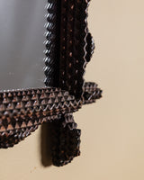 Tramp Art Wavy Edge Mirror with Cross Beam Corners, Late 19th Century