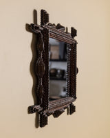 Tramp Art Wavy Edge Mirror with Cross Beam Corners, Late 19th Century