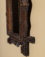 Tramp Art Wavy Edge Mirror with Cross Beam Corners, Late 19th Century