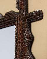 Tramp Art Wavy Edge Mirror with Cross Beam Corners, Late 19th Century