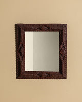 Small Brown Painted Tramp Art Mirror, Early 20th Century