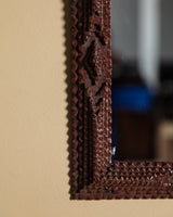 Small Brown Painted Tramp Art Mirror, Early 20th Century