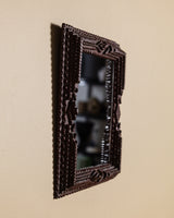 Small Brown Painted Tramp Art Mirror, Early 20th Century