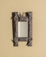 Silver Painted Tramp Art Mirror with Leaf Crest, Late 19th Century