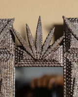 Silver Painted Tramp Art Mirror with Leaf Crest, Late 19th Century