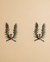 Pair of Verdigris Brass Wing Wall Sconces, Mid-20th Century