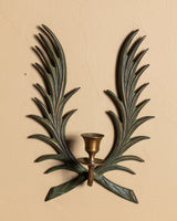 Pair of Verdigris Brass Wing Wall Sconces, Mid-20th Century