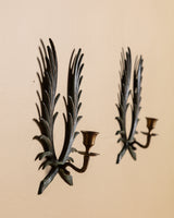 Pair of Verdigris Brass Wing Wall Sconces, Mid-20th Century