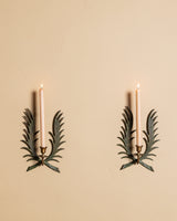 Pair of Verdigris Brass Wing Wall Sconces, Mid-20th Century