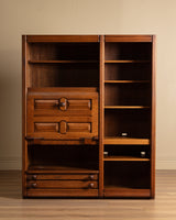 Guillerme et Chambron Oak Bookcase Desk Combination, France, 1970s