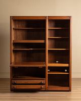 Guillerme et Chambron Oak Bookcase Desk Combination, France, 1970s