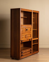 Guillerme et Chambron Oak Bookcase Desk Combination, France, 1970s
