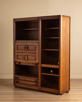 Guillerme et Chambron Oak Bookcase Desk Combination, France, 1970s