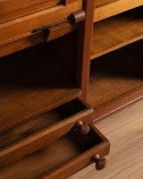 Guillerme et Chambron Oak Bookcase Desk Combination, France, 1970s